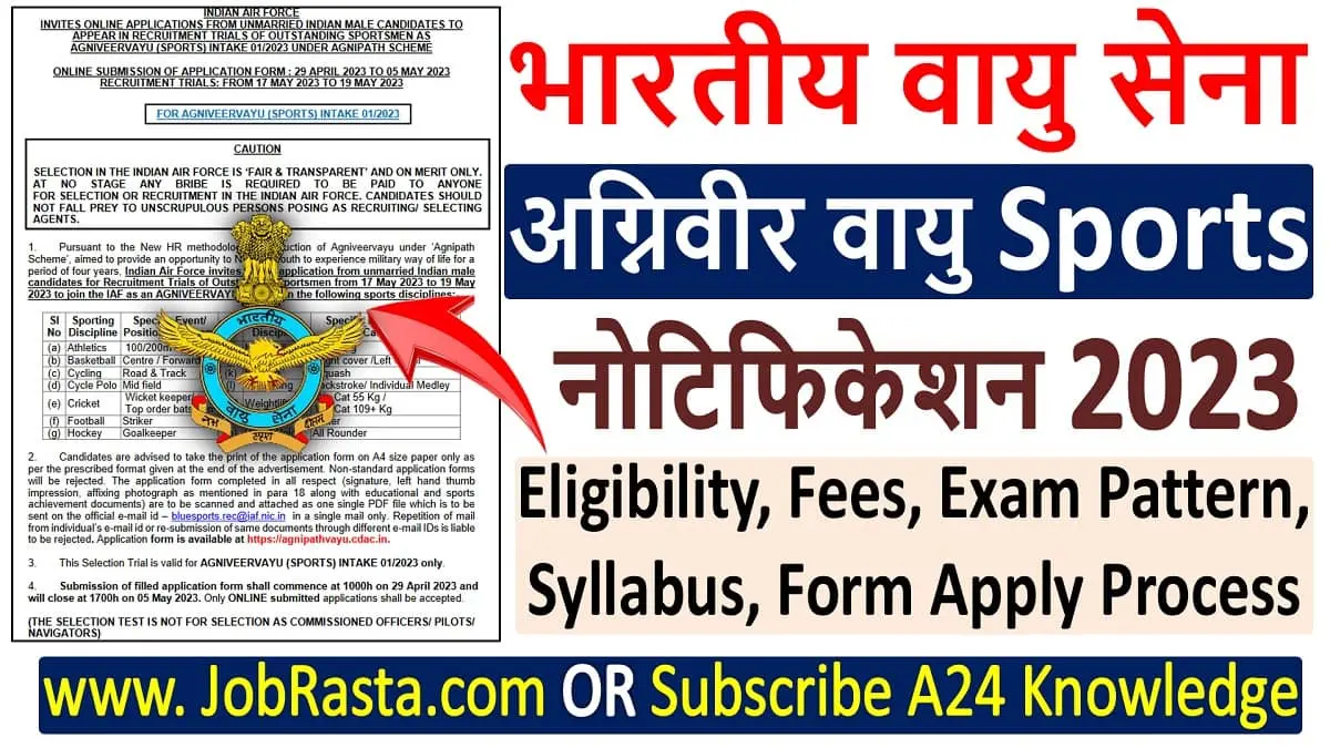Air Force Agniveer Sports Quota Recruitment 2023 Notification and Online Form