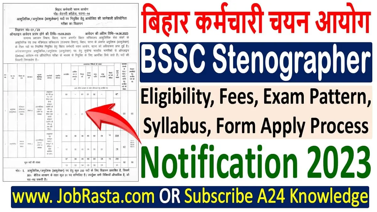 Bihar BSSC Stenographer Recruitment 2023 Notification Online Form