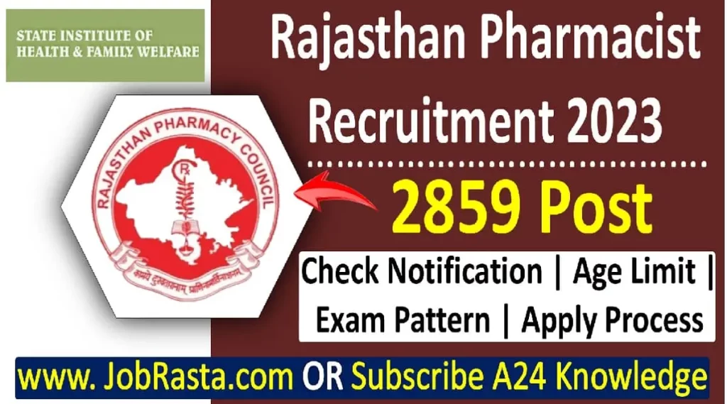 Rajasthan Pharmacist Recruitment 2023 Notification for 2859 Post