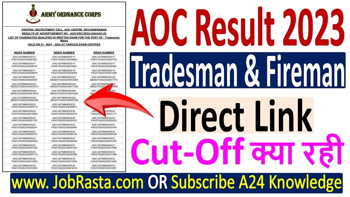 AOC Result 2023 Download for Tradesman & Fireman