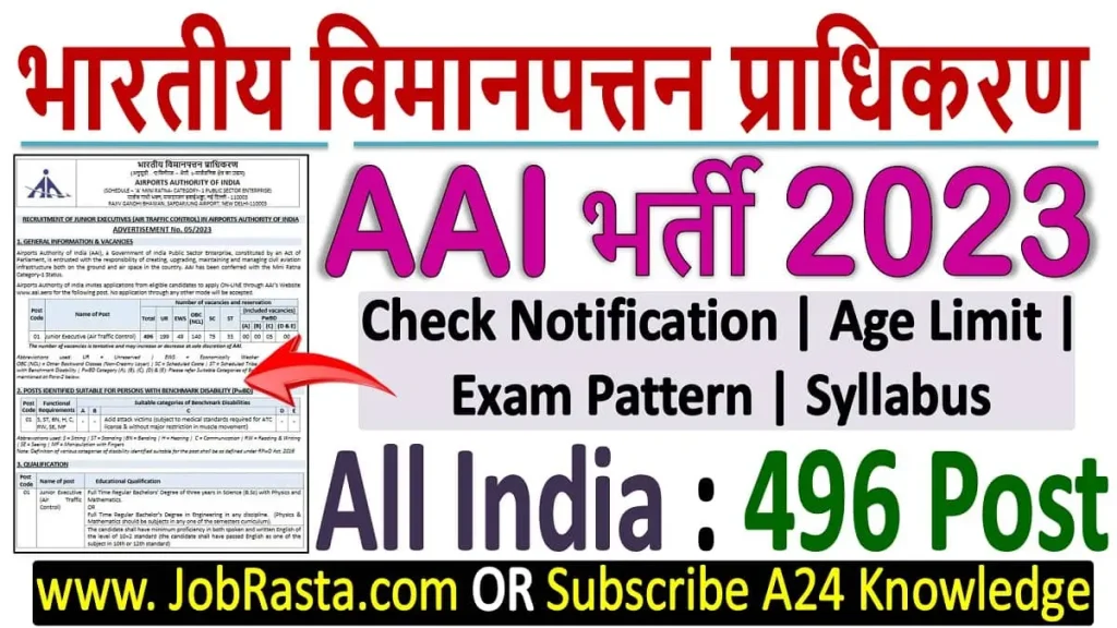 AAI Junior Executive ATC Recruitment 2023 Notification