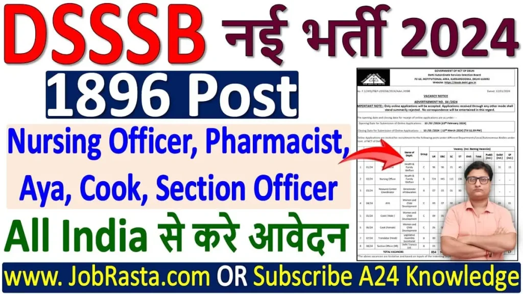 DSSSB Nursing Officer Recruitment 2024 Notification