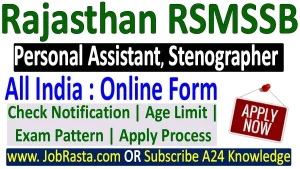 RSMSSB Personal Assistant, Stenographer Recruitment 2024