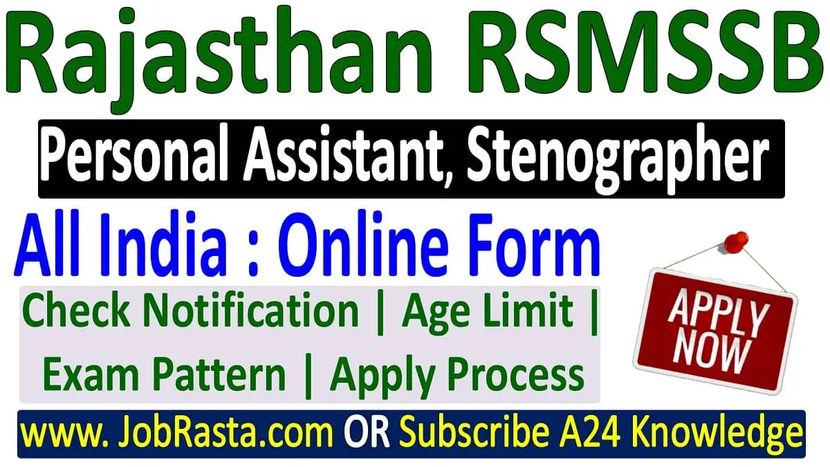 RSMSSB Personal Assistant, Stenographer Recruitment 2024
