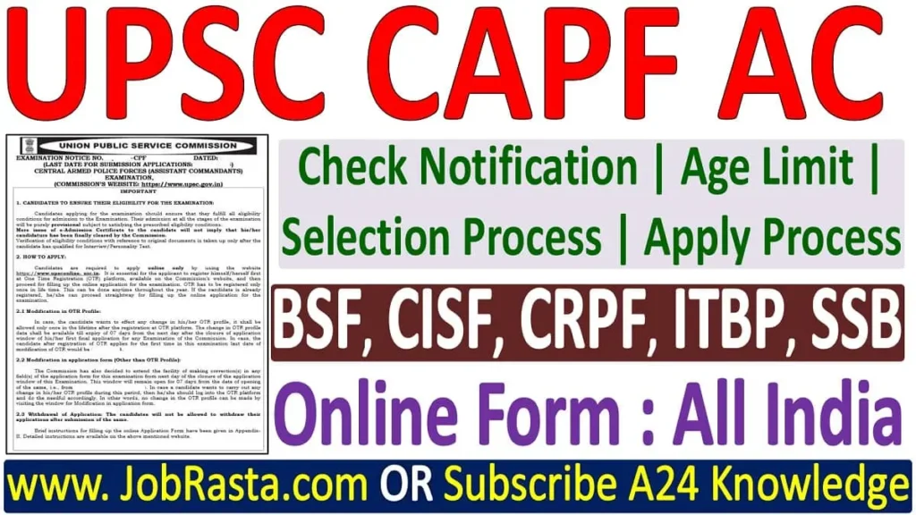 UPSC CAPF AC Recruitment 2024 Notification