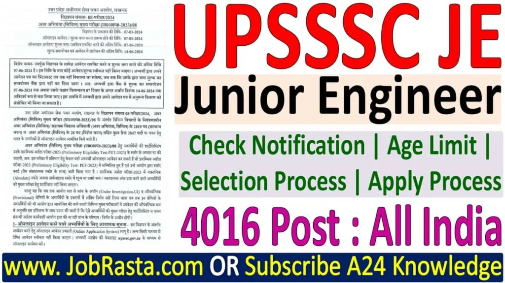 UPSSSC Junior Engineer Recruitment 2024 Notification