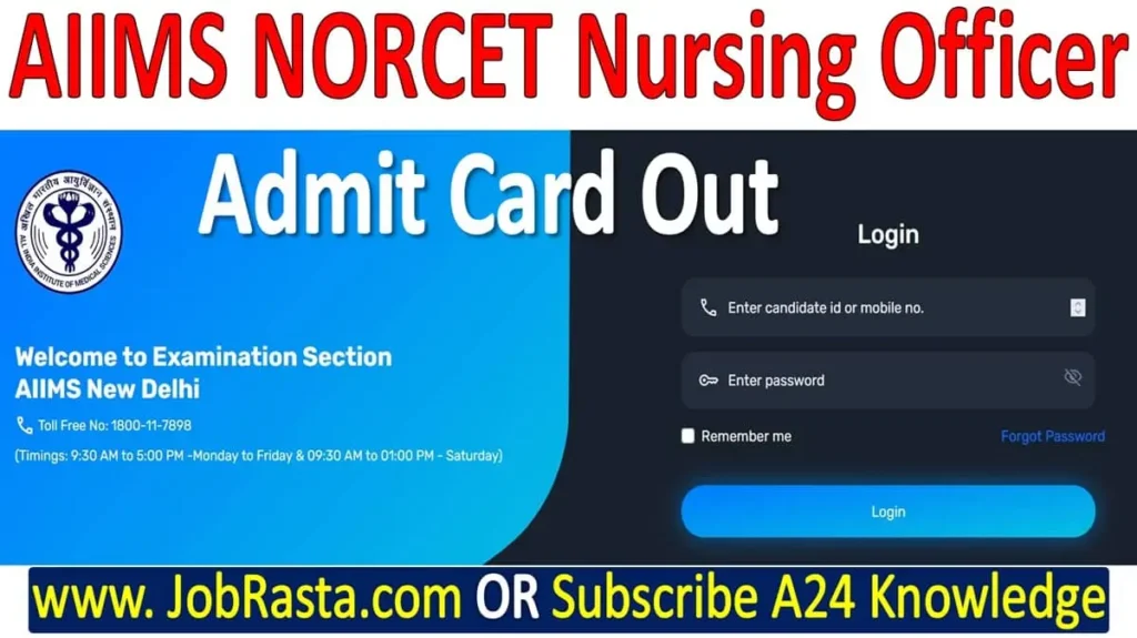 AIIMS NORCET Nursing Officer Admit Card 2024