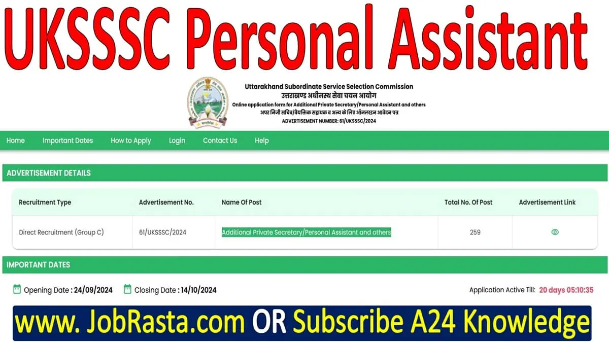 UKSSSC Personal Assistant Recruitment 2024 Notification