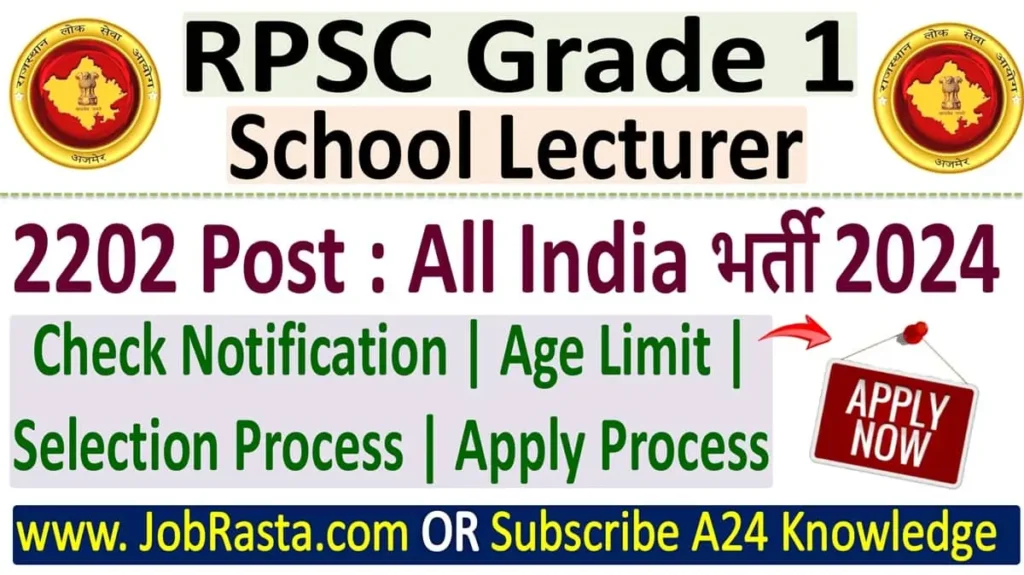 RPSC School Lecturer Recruitment 2024 Notification