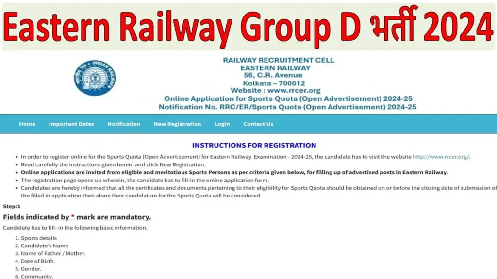 Eastern Railway Group D Recruitment 2024