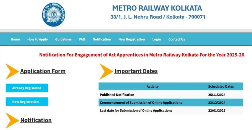 Kolkata Metro Railway Recruitment 2024