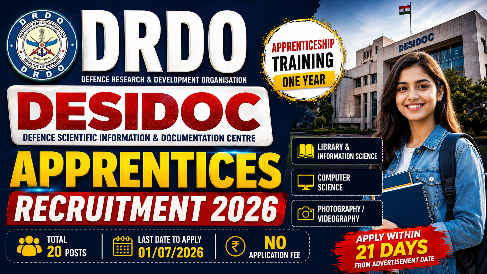 DRDO DESIDOC Apprentices Recruitment 2026